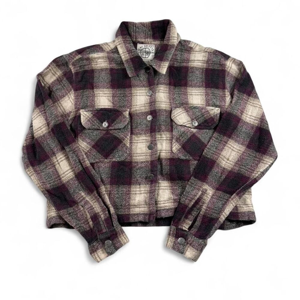 Committed Purple & Tan Cropped Flannel Shirt – Women’s Size Large